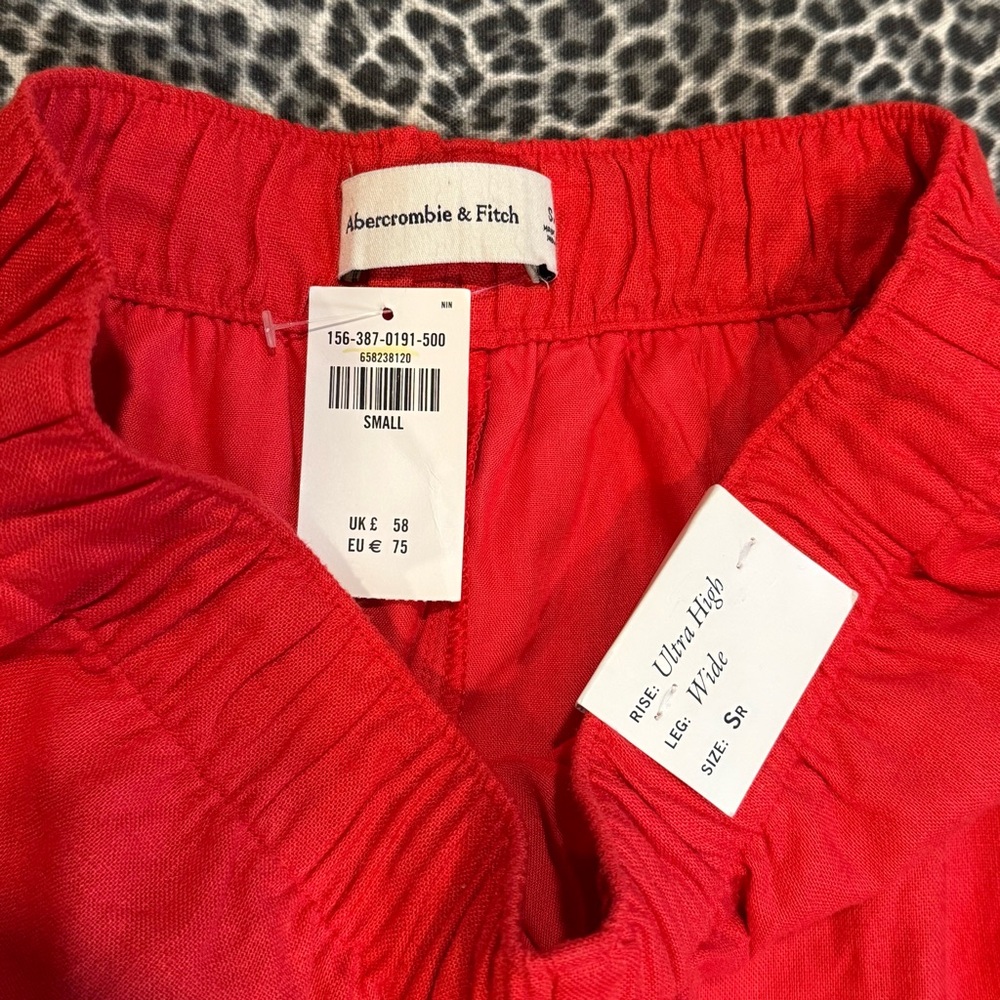 Abercrombie & Fitch Red Linen Blend Wide-Leg High Rise Pants, Small - Picture 6 of 8